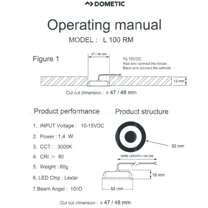 DOMETIC L100RM 12V 3000K Sıcak Beyaz Karavan Led Spot Lamba