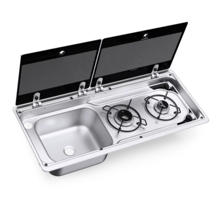 Dometic MO 9722L Cam Kapaklı 2 Gözlü Ocak + Evye Kombinasyonu