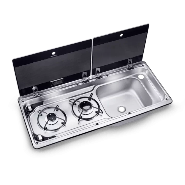 Dometic MO 9722R Cam Kapaklı 2 Gözlü Ocak + Evye Kombinasyonu