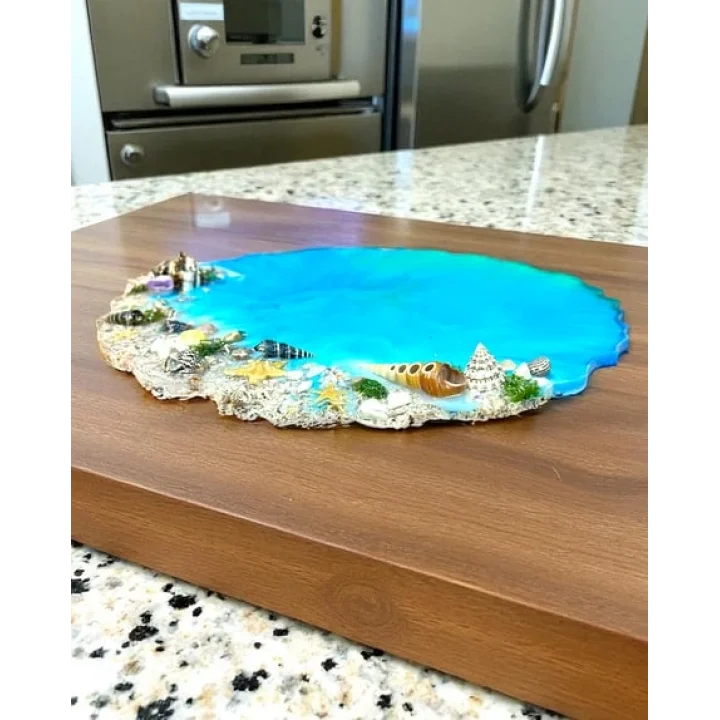 Epoksi Kesme ve Sunum Tahtası Mavi Ada