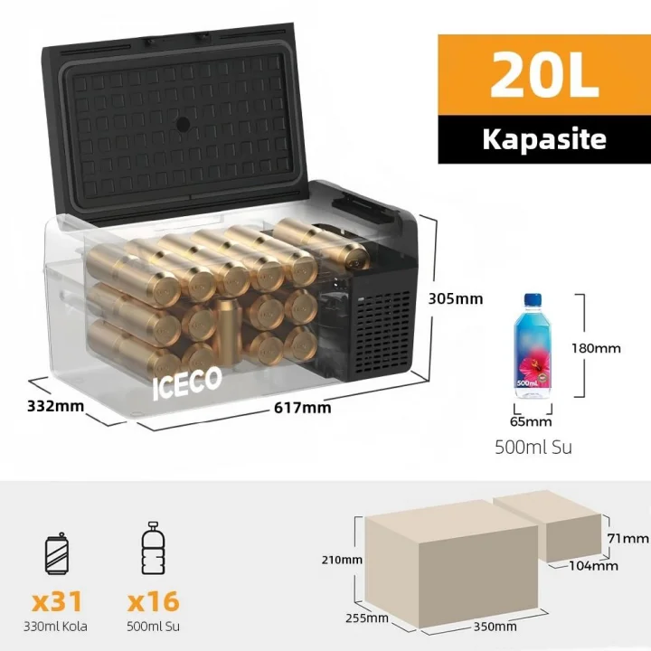 ICECO MCD20B 12/24Volt 20 Litre Kompresörlü Oto Buzdolabı/Dondurucu + Buz Kaseti