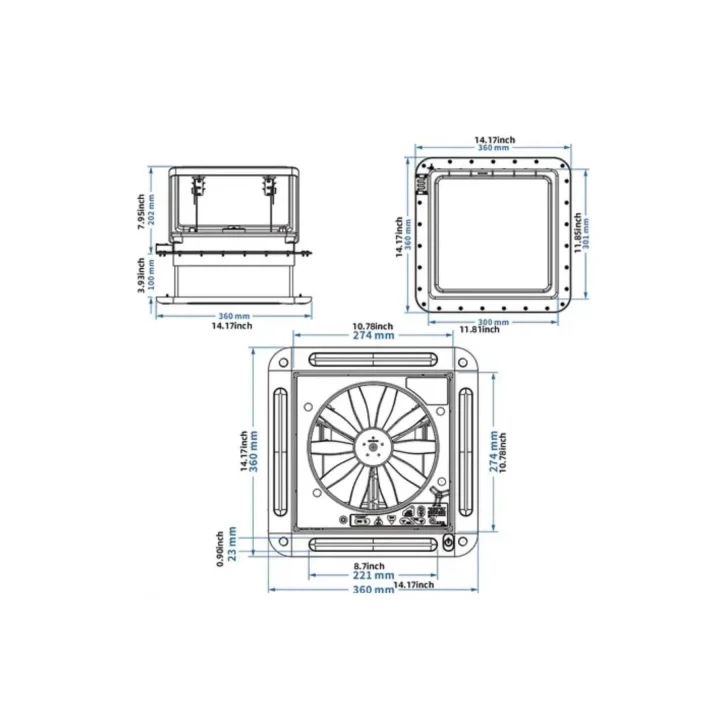 Karavan Tavan Heki 36x36cm Led Işıklı Çift Yönlü Fanlı Sineklikli