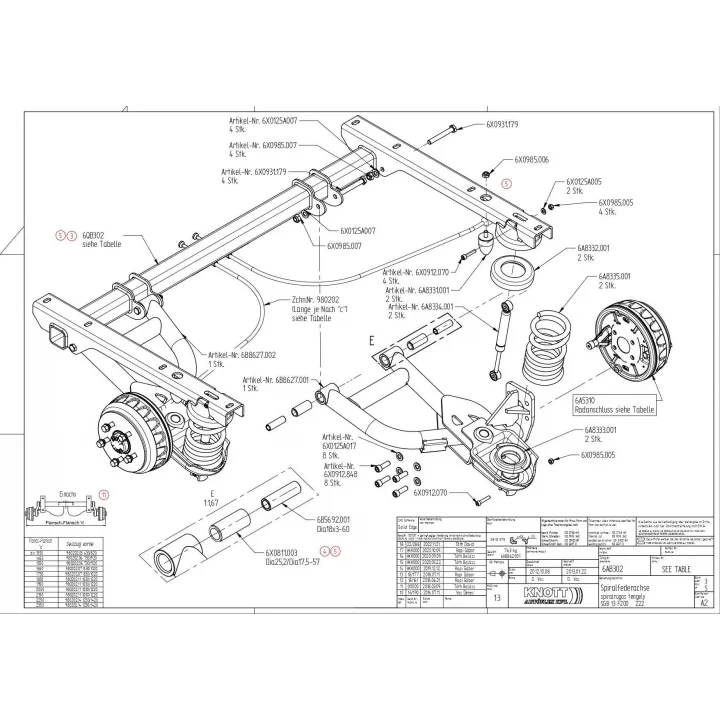 KNOTT 1350 kg Amortisörlü Bağımsız Süspansiyonlu Frenli Dingil (1200 mm)