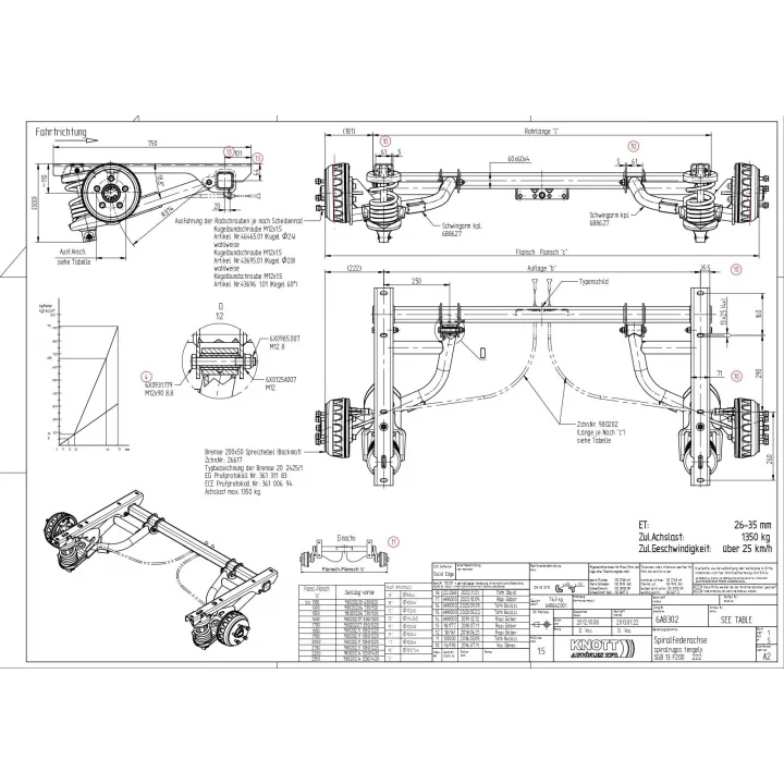 Knott 1350 kg Bağımsız Süspansiyonlu Dingil 1400 mm
