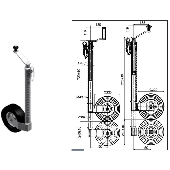 Knott 350 kg Ø48 mm Tırtıklı Krikolu Ön Destek Tekeri