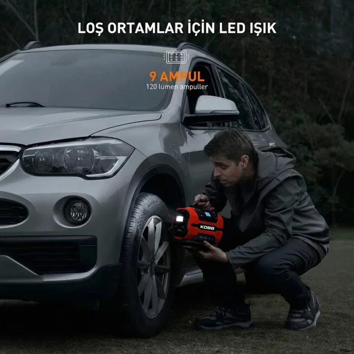 KOBB KB301 12Volt 220Volt 150 PSI Ayarlanabilir Dijital Basınç Göstergeli Lastik ve Yatak Şişirme Pompası