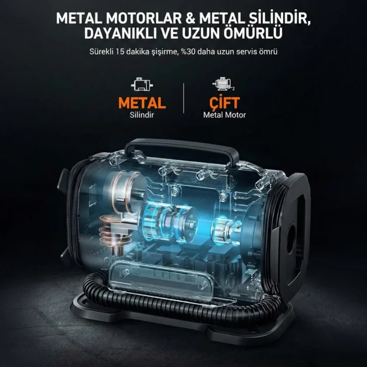 KOBB KB301 12Volt 220Volt 150 PSI Ayarlanabilir Dijital Basınç Göstergeli Lastik ve Yatak Şişirme Pompası