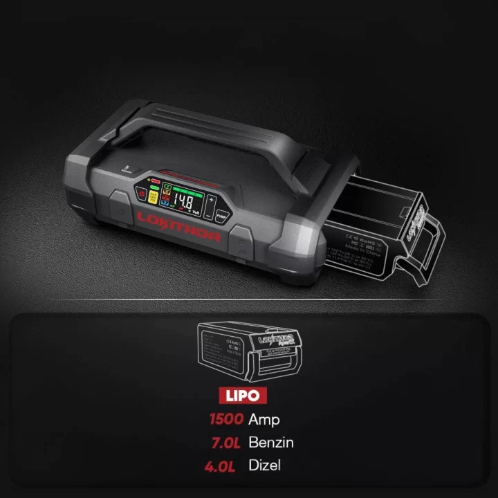 Lokithor APARTX1500 12V 1500Amp Li-Polimer Akıllı Akü Takviye + Pompa + Powerbank + Led Lamba