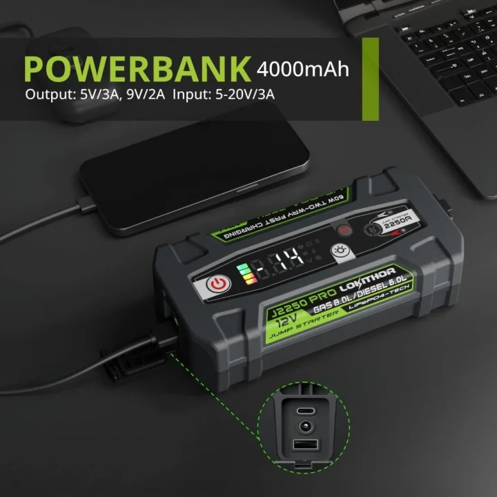 Lokithor J2250PRO 12V 2250Amp LiFePO4 Akıllı Akü Takviye + Powerbank + Led Lamba