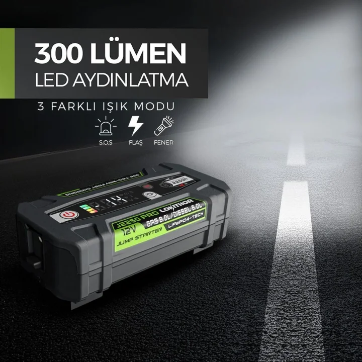 Lokithor J2250PRO 12V 2250Amp LiFePO4 Akıllı Akü Takviye + Powerbank + Led Lamba