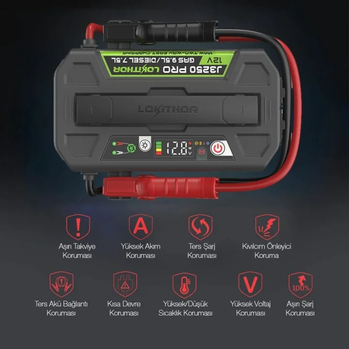 Lokithor J3250PRO 12V 3250Amp LiFePO4 Akıllı Akü Takviye + Powerbank + Led Lamba