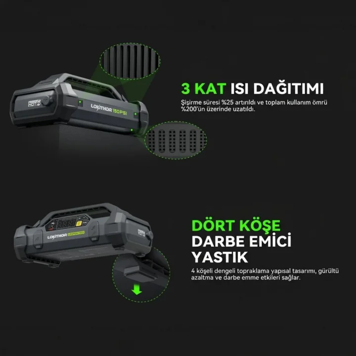 Lokithor JA3000PRO 12V 3000Amp LiFePO4 Akıllı Akü Takviye + Pompa + Powerbank + Led Lamba
