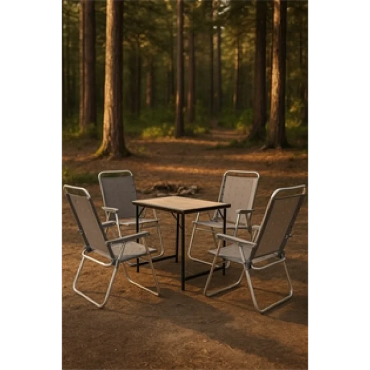 Mdf Katlanır Masa Büyük + 4 Plaj Sandalye Set