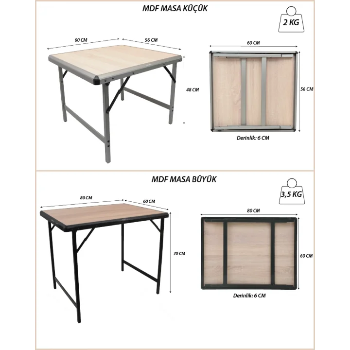 Mdf Katlanır Masa Küçük + 2 Pratik Sandalye Set