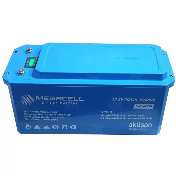 Megacell 12.8V 200Ah LiFePO4 Lityum Demir Fosfat Akü(ABS Kasa)
