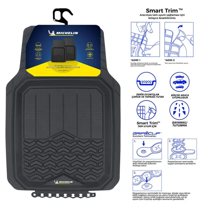 Michelin MC34594 Tüm Araçlara Uyumlu 2 Parça Üniversal 3D Havuzlu Oto Paspas