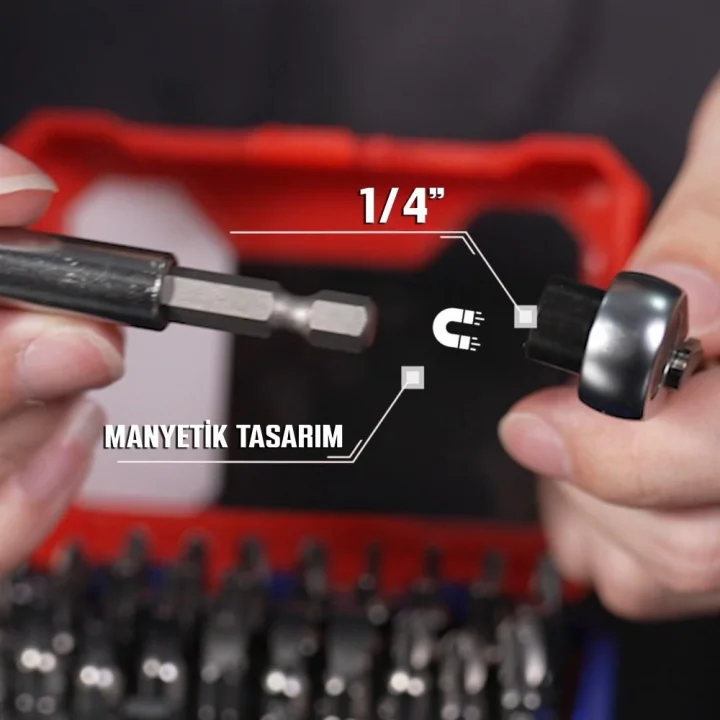 WORKPRO WP200534 32 Parça 1/4’ Profesyonel Mini Cırcır Lokma Kollu Bits Vidalama Seti