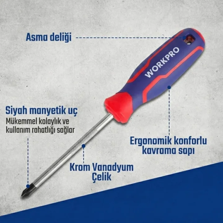 WORKPRO WP200551 21 Parça CR-V Duvar Askı Aparatlı Profesyonel Manyetik Tornavida Seti