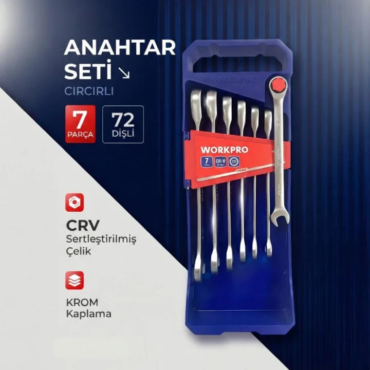 WORKPRO WP202511 Cr-V 7 Parça Cırcırlı Profesyonel Kombine Anahtar Takımı