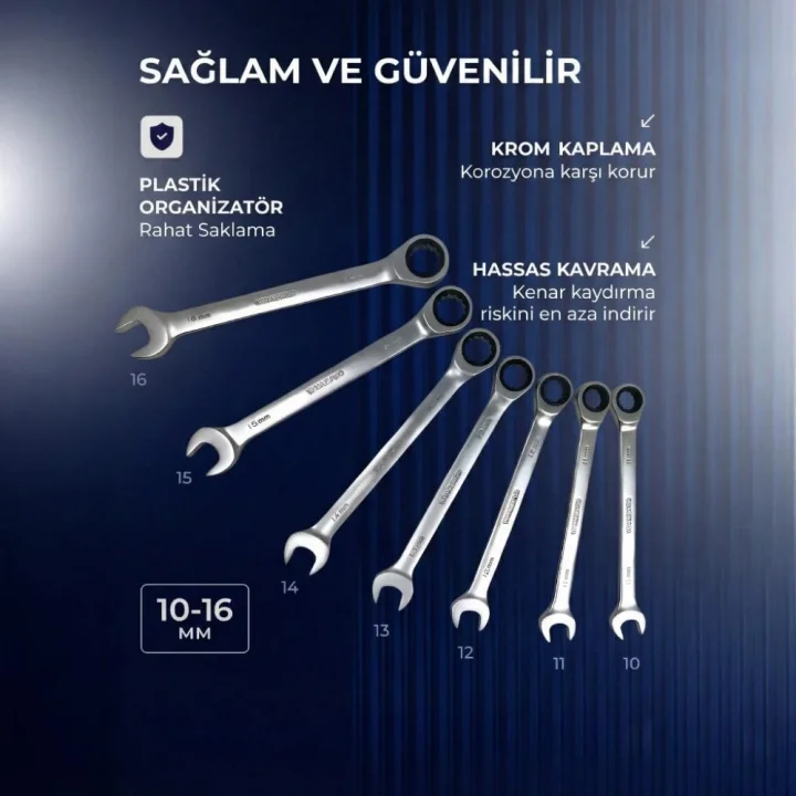 WORKPRO WP202511 Cr-V 7 Parça Cırcırlı Profesyonel Kombine Anahtar Takımı