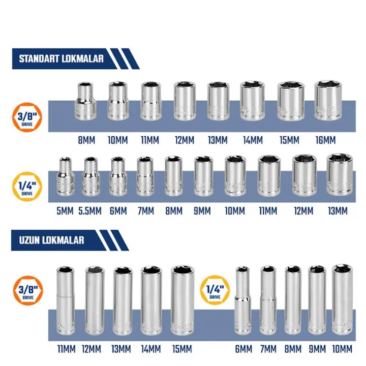 WORKPRO WP202524 1/4’ 3/8’’ Metrik 75 Parça Cr-V Profesyonel Lokma Takımı