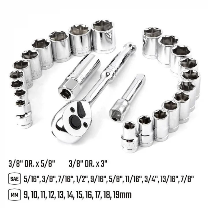 WORKPRO WP202541 3/8’ CR-V 24 Parça Metrik/İnç Ağır Hizmet Lokma Takımı
