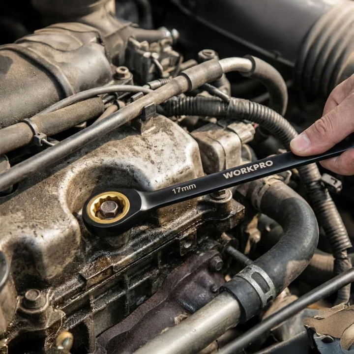 WORKPRO WP202602 8-19mm 9 Parça CR-V Profesyonel Cırcır Kombine Anahtar Takımı + Bez Taşıma Kılıfı