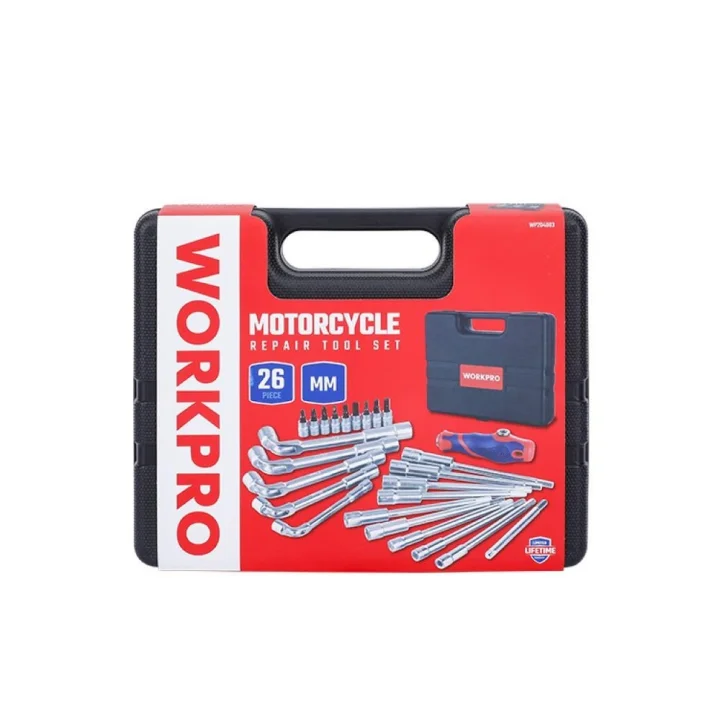 WORKPRO WP204003 26 Parça Cr-V Profesyonel Motosiklet Tamir Alet Seti