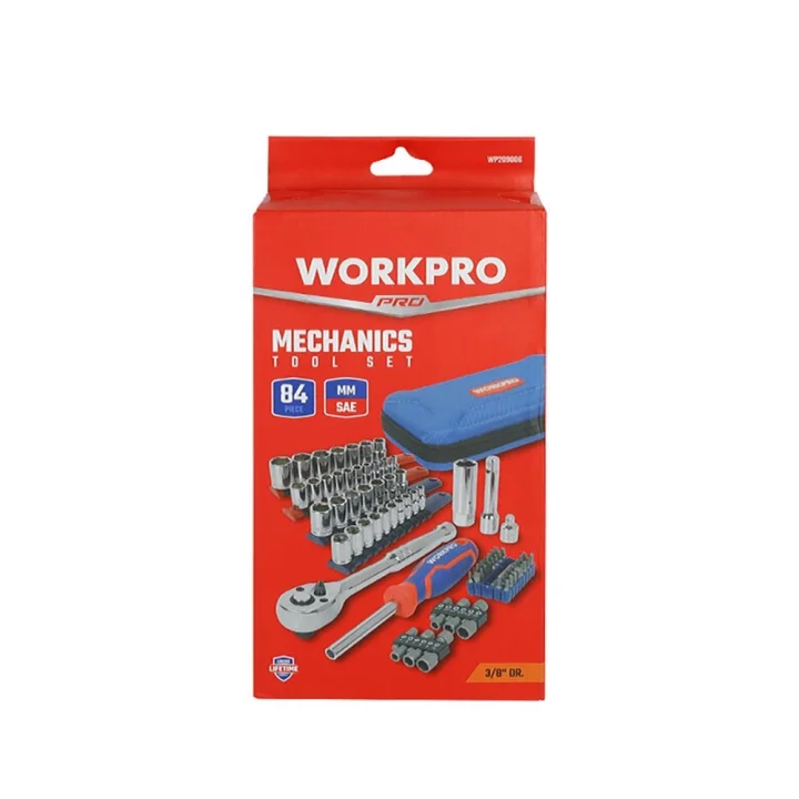 WORKPRO WP209006 84 Parça 3/8’’ 1/4’’ CR-V Metrik/İnç Profesyonel Lokma ve Bits Uç Takımı