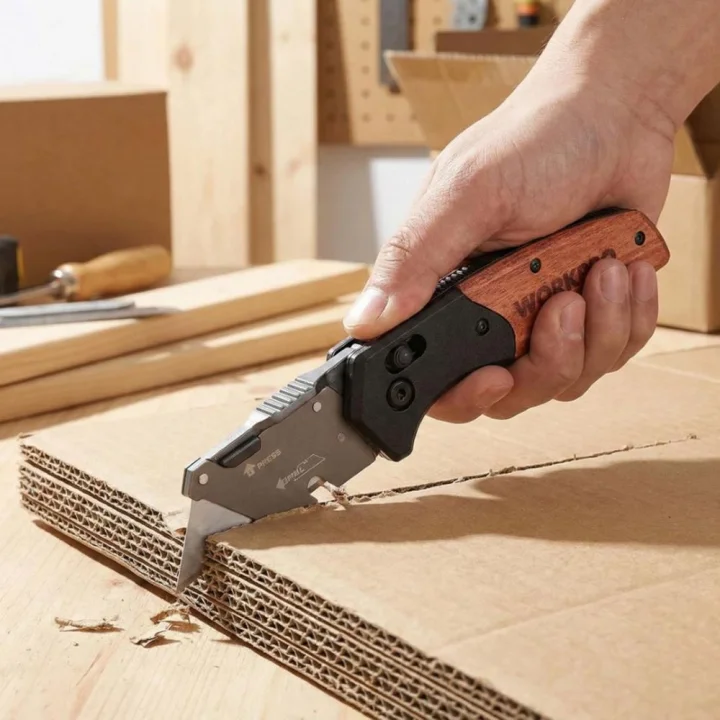 WORKPRO WP211035 Ağır Hizmet Çelik/Ahşap Gövde Katlanır Rötuş Maket Bıçağı + 11 Adet Yedek Bıçak