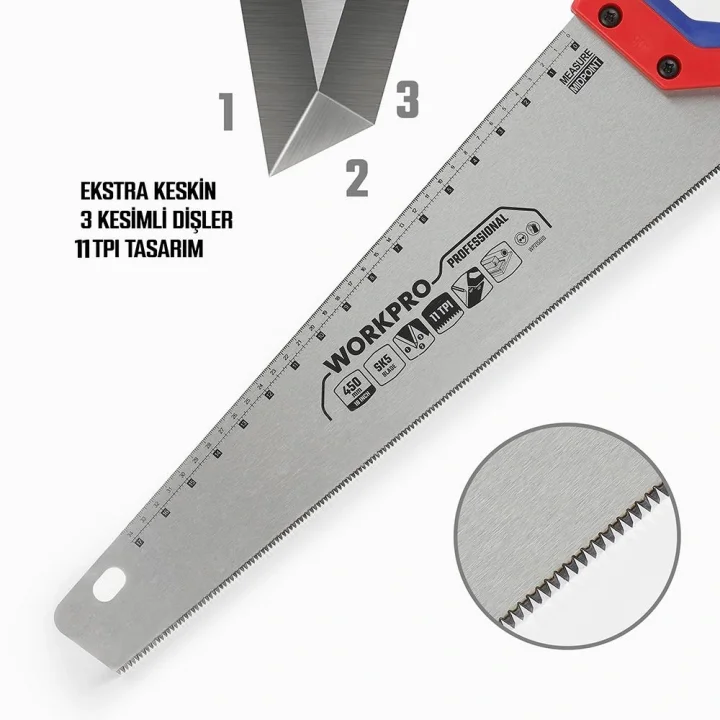 WORKPRO WP215010 450mm SK5 11 TPI Ağır Hizmet Tipi El Testeresi