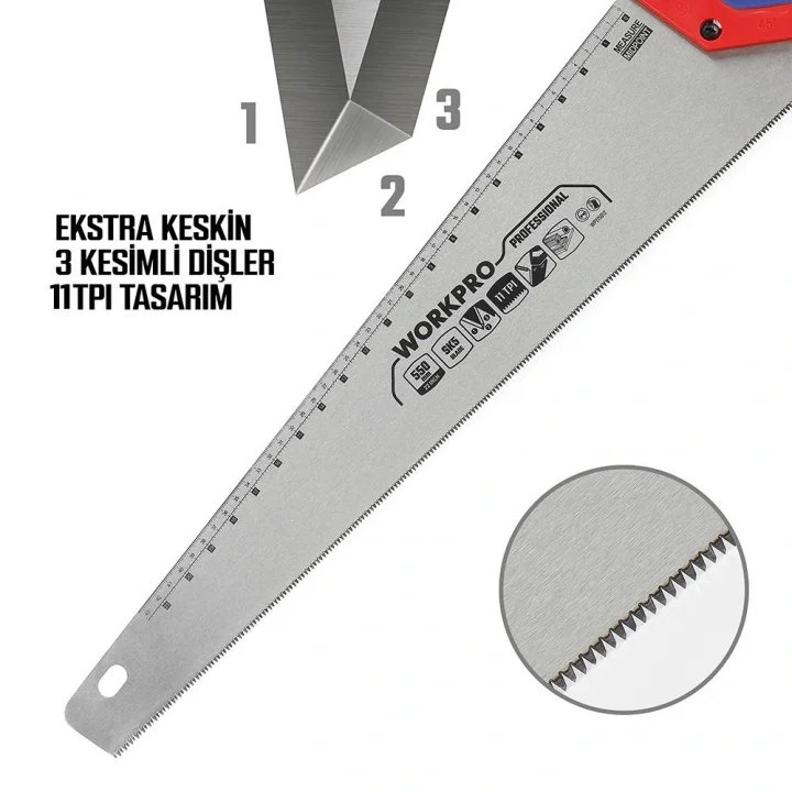 WORKPRO WP215012 550mm SK5 11 TPI Ağır Hizmet Tipi El Testeresi