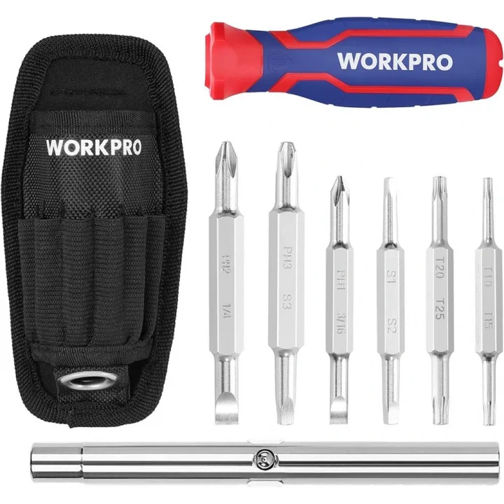 WORKPRO WP221306 15-IN-1 Çok Fonksiyonlu Değişken Uçlu Profesyonel Tornavida Seti + Bel Askı Kılıfı