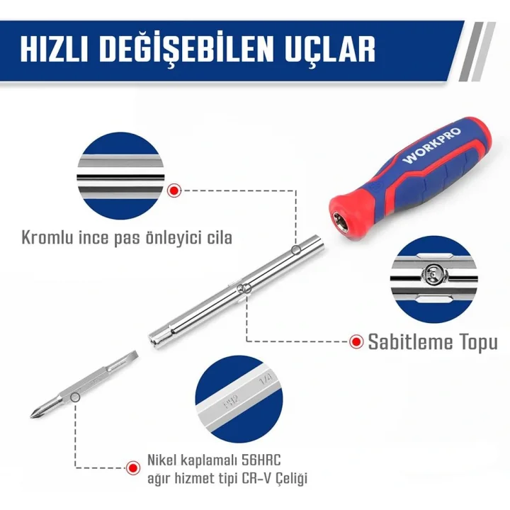 WORKPRO WP221306 15-IN-1 Çok Fonksiyonlu Değişken Uçlu Profesyonel Tornavida Seti + Bel Askı Kılıfı