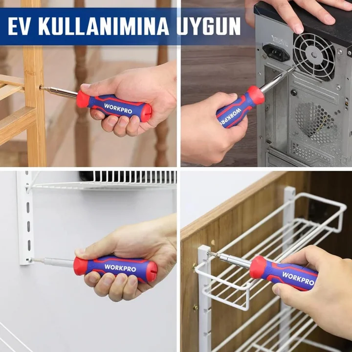 WORKPRO WP221306 15-IN-1 Çok Fonksiyonlu Değişken Uçlu Profesyonel Tornavida Seti + Bel Askı Kılıfı