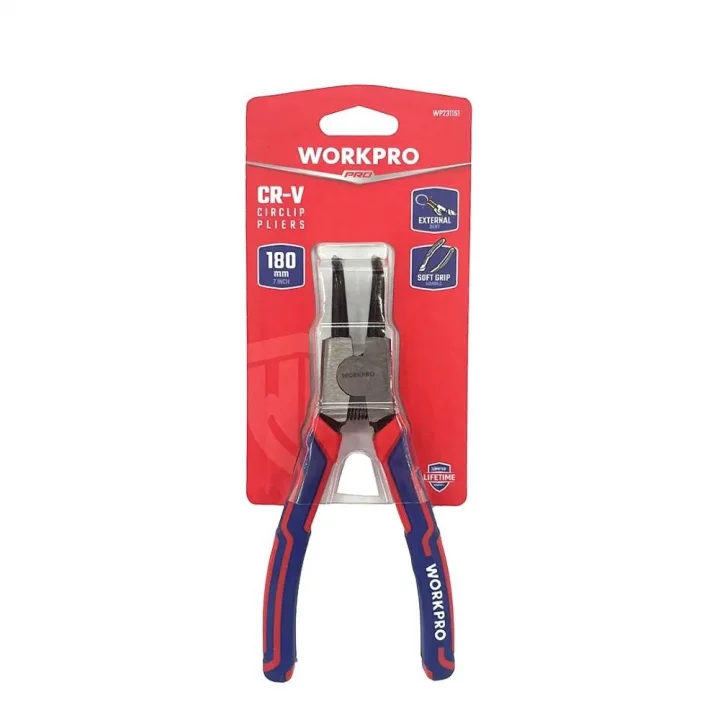 WORKPRO WP231151 180MM CR-V Eğri Uçlu Yaylı Profesyonel Dış Segman Pensesi