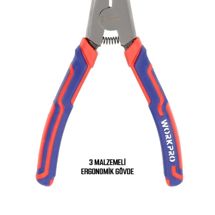 WORKPRO WP231151 180MM CR-V Eğri Uçlu Yaylı Profesyonel Dış Segman Pensesi