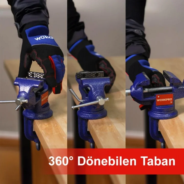 WORKPRO WP233010 65mm 360° Döner Tabanlı Örslü Profesyonel Mini Tezgâh Mengene