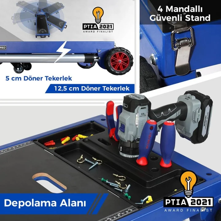 WORKPRO WP289020 150Kg 4’ü 1 Arada Tekerlekli Çok Amaçlı Profesyonel Çalışma Tezgâhı