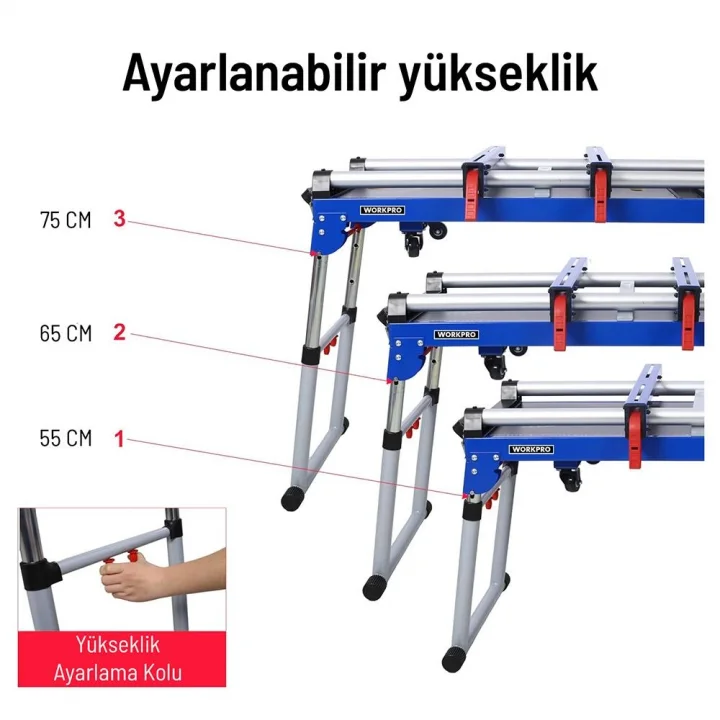 WORKPRO WP289020 150Kg 4’ü 1 Arada Tekerlekli Çok Amaçlı Profesyonel Çalışma Tezgâhı