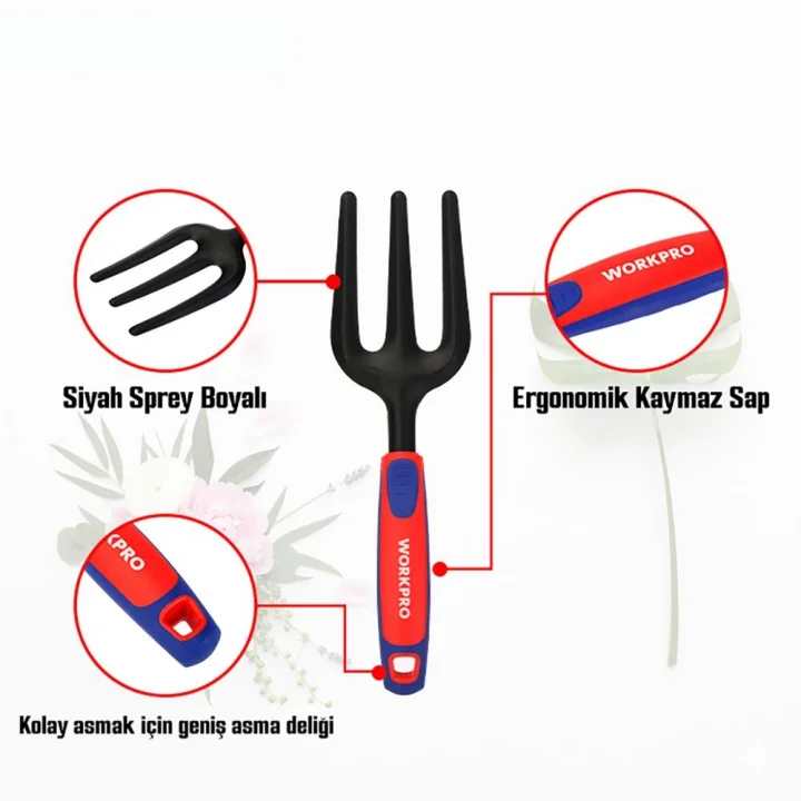 WORKPRO WP331027 290x82mm Çelik Profesyonel Mini Bahçe Çatalı