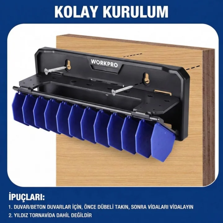 WORKPRO WP433073 Çok Amaçlı El Aleti Duvar Askı/Depolama Rafı