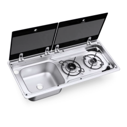 Dometic MO 9722L Cam Kapaklı 2 Gözlü Ocak + Evye Kombinasyonu