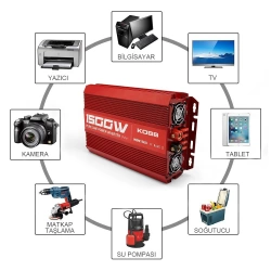 KOBB KBN1500 12V/220V 1500Watt Tam Sinüs Dönüştürücü İnvertör