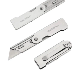WORKPRO WP211016 Paslanmaz Çelik Gövde Katlanır Rötuş Maket Bıçağı