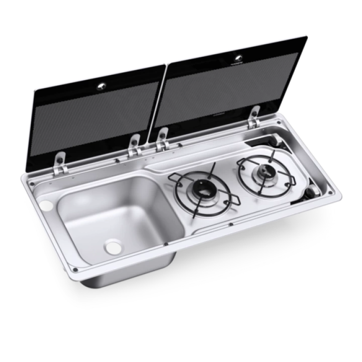 Dometic MO 9722L Cam Kapaklı 2 Gözlü Ocak + Evye Kombinasyonu