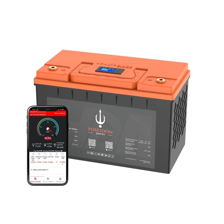 HDA Power Poseidon 12.8V 100 Amper 5000 Döngü Bluetooth Lityum LifePO4 Akü