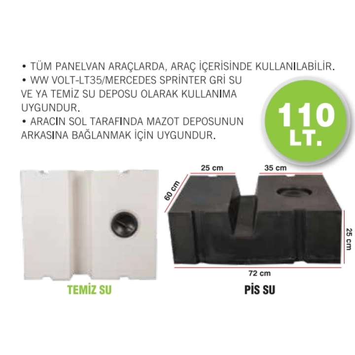 Karavan Su Deposu 110 Lt Sprinter, Crafter, Volt LT35 Uyumlu