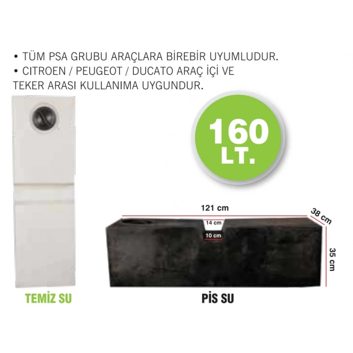 Karavan Su Deposu 160 Lt PSA Grubu Uyumlu