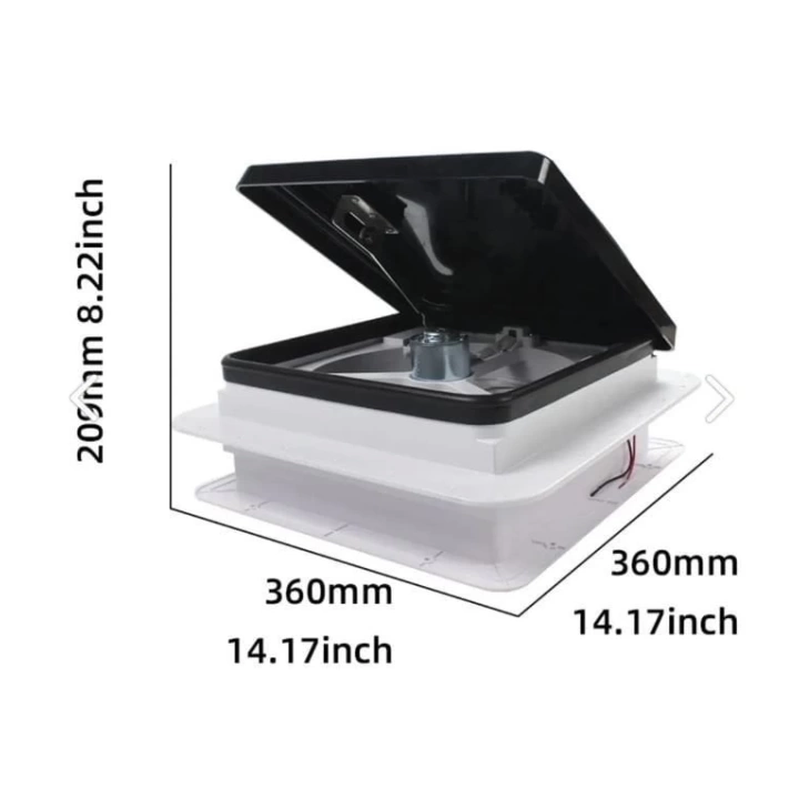 Karavan Tavan Heki 12v 36x36 Cm Led Işıklı Çift Yön Fanlı Sineklikli